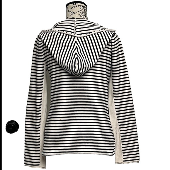Roxy Black & White Striped V-Neck Hoodie Pullover Top Women’s L - Picture 5 of 10